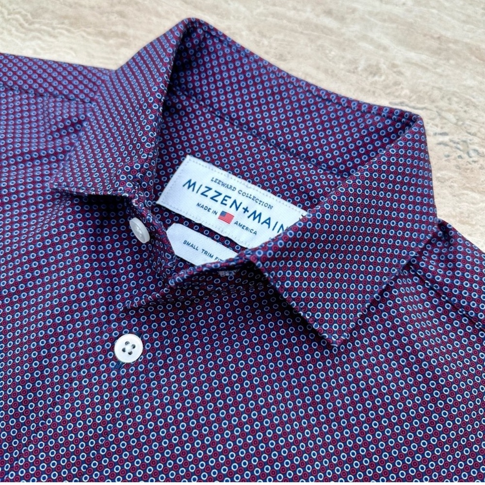 Mizzen+Main Men's Maroon Geometric Shirt Size Small Like New